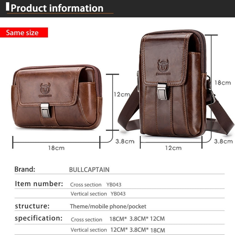 BULL CAPTAIN Multifunctional Leather Mobile Phone Small Waist Bag For Men, Horizontal Brown, Horizontal Black, Vertical Brown, Vertical Black