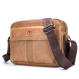BULL CAPTAIN Double Layer Leather One Shoulder Messenger Bag For Men, Yellow Brown, Beige, Iron Blue