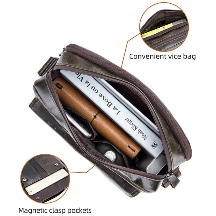 BULL CAPTAIN Double Layer Leather One Shoulder Messenger Bag For Men, Yellow Brown, Beige, Iron Blue