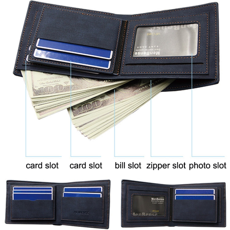 MenBense Large Capacity Short Multi-Card Matte Wallet, Blue, Black, Dark Brown, Light Brown