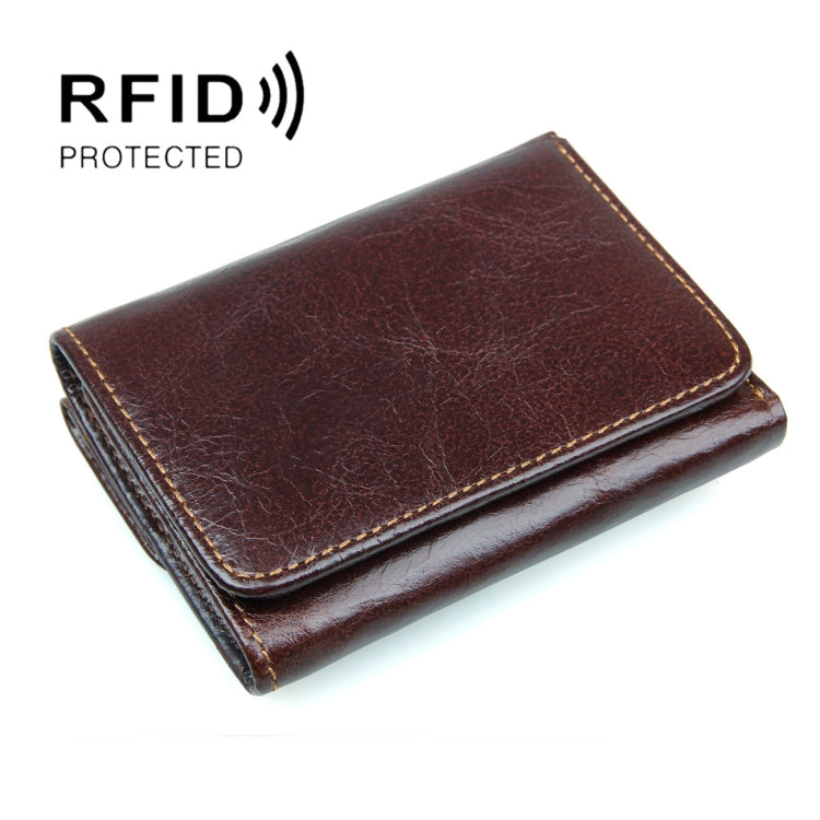 Men Casual Retro RFID Blocking Anti-Scanning Cowhide Leather Short Wallet, Coffee, Chocolate Color, Maroon
