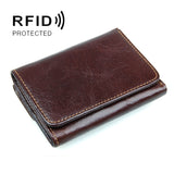 Men Casual Retro RFID Blocking Anti-Scanning Cowhide Leather Short Wallet, Coffee, Chocolate Color, Maroon