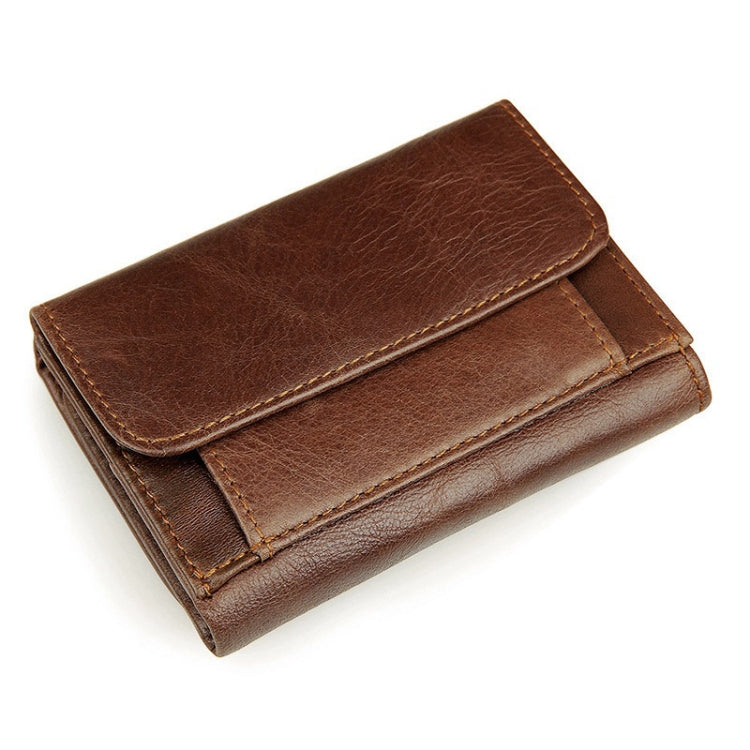 Men Casual Retro RFID Blocking Anti-Scanning Cowhide Leather Short Wallet, Coffee, Chocolate Color, Maroon