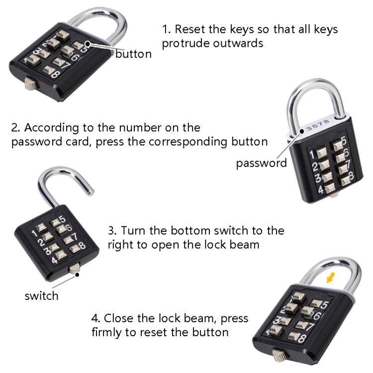 2 PCS 10-Bit Button Password Lock Cabinet Door Tool Box Button Padlock, Red, Electroplating White, Sky Blue, Black