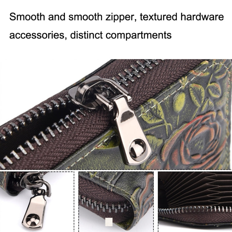 Zip Multi-card Hand-painted Organ Leather Card Holder, Red, Green, Silver