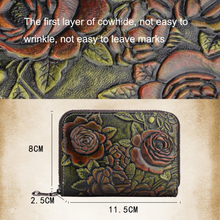 Zip Multi-card Hand-painted Organ Leather Card Holder, Red, Green, Silver