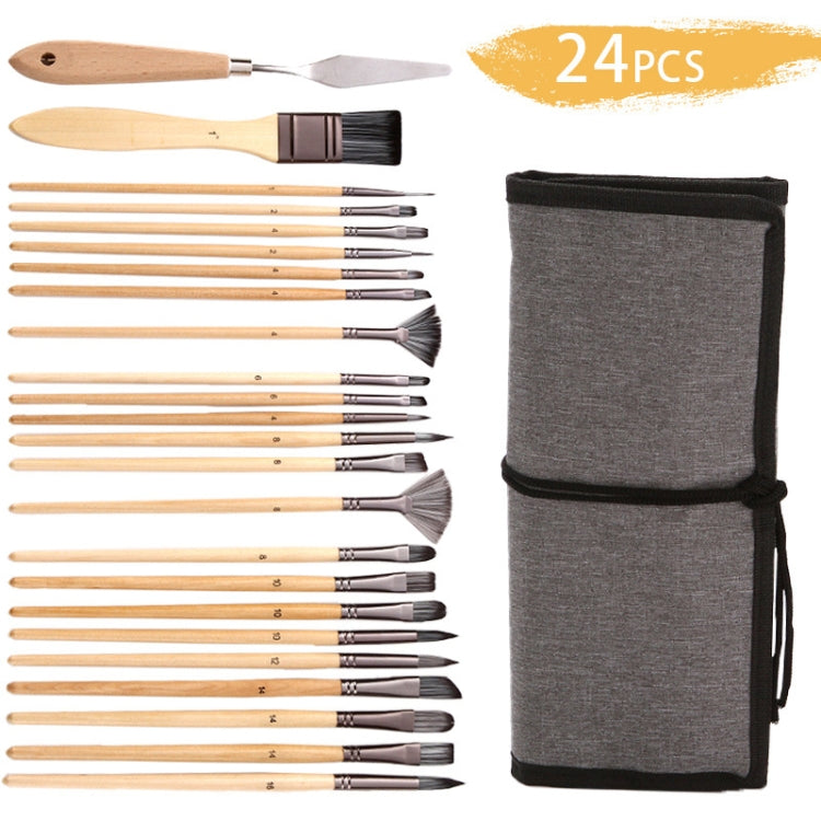 24 In 1 Nylon Wool Brush Canvas Storage Bag Set Oil Painting Gouache Watercolor Brush, 24 In 1 Oil Painting