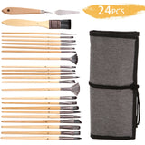 24 In 1 Nylon Wool Brush Canvas Storage Bag Set Oil Painting Gouache Watercolor Brush, 24 In 1 Oil Painting