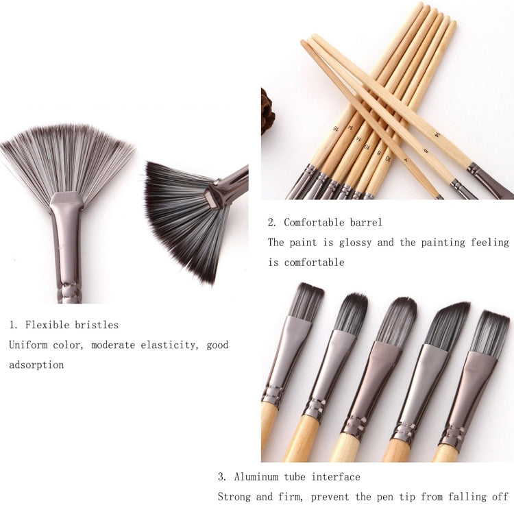 24 In 1 Nylon Wool Brush Canvas Storage Bag Set Oil Painting Gouache Watercolor Brush, 24 In 1 Oil Painting