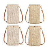 Summer Beach Bag Ladies One Shoulder Mobile Phone Bag Straw Coin Purse, Beige, Cream, Beige Magnetic Buckle, Cream Magnetic Buckle