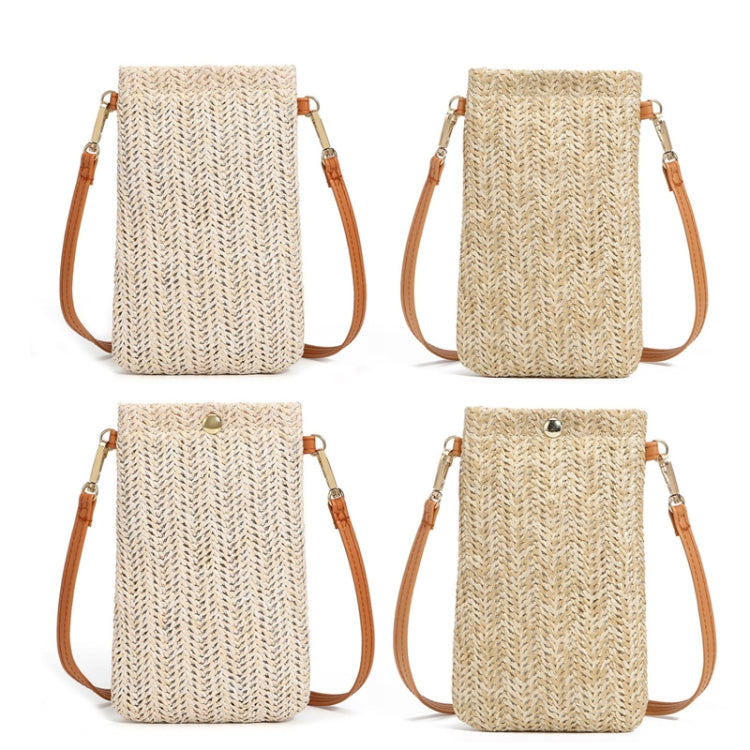 Summer Beach Bag Ladies One Shoulder Mobile Phone Bag Straw Coin Purse, Beige, Cream, Beige Magnetic Buckle, Cream Magnetic Buckle
