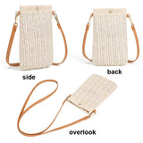 Summer Beach Bag Ladies One Shoulder Mobile Phone Bag Straw Coin Purse, Beige, Cream, Beige Magnetic Buckle, Cream Magnetic Buckle