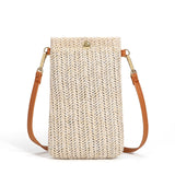 Summer Beach Bag Ladies One Shoulder Mobile Phone Bag Straw Coin Purse, Beige, Cream, Beige Magnetic Buckle, Cream Magnetic Buckle