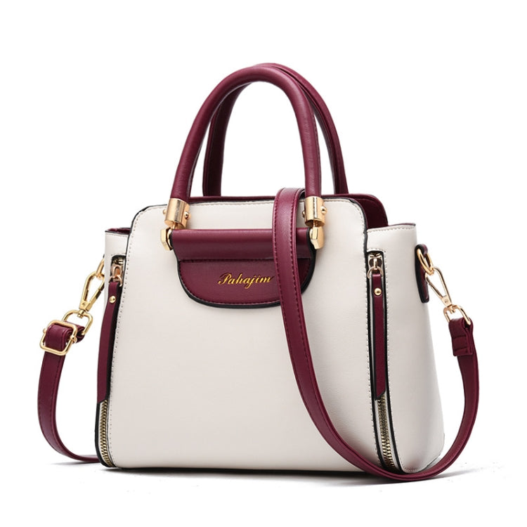 TFZ 572 PU Material Contrast Color Ladies Handbag Red Wine White