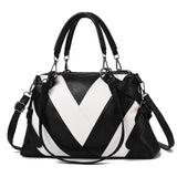 TFZ 250 Geometric Colorblock Soft Leather Handbag, Red Wine, Green, Black, Dark Gray, Black White, Rubber Pink Black White