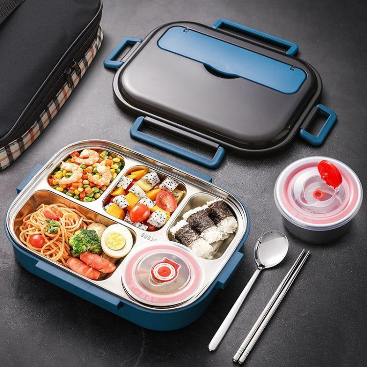 304 Stainless Steel Double-Layer Large-Capacity Portable Lunch Box, Peacock Blue, Lemon Yellow, Ink Pink Peacock Blue Large 5 Grid