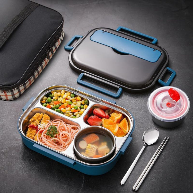 304 Stainless Steel Double-Layer Large-Capacity Portable Lunch Box, Peacock Blue, Lemon Yellow, Ink Pink Peacock Blue Middle 4 Grid