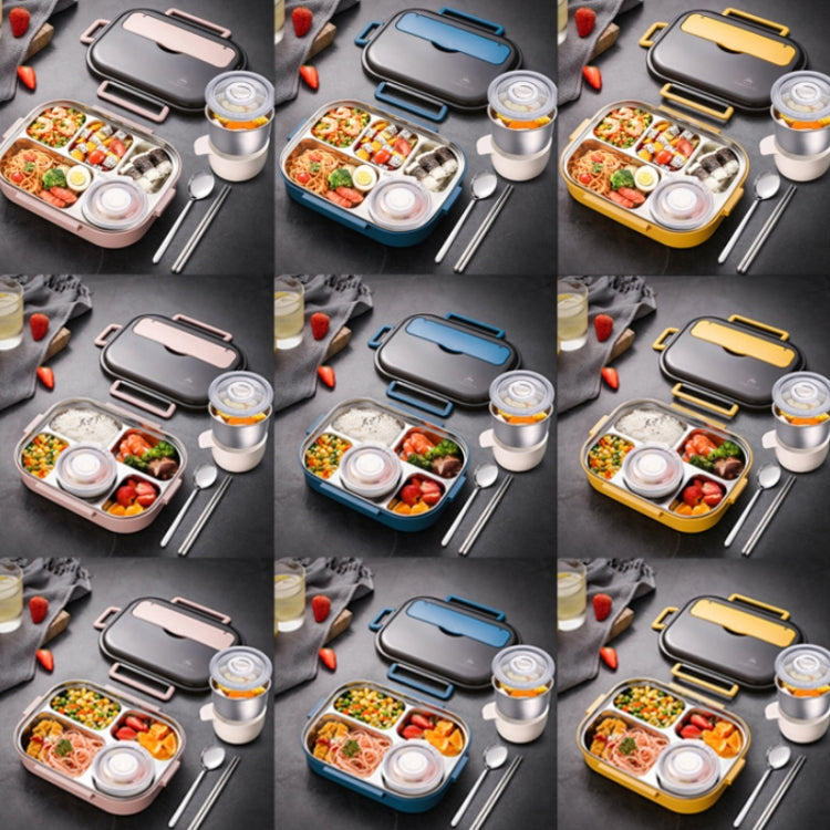 304 Stainless Steel Double-Layer Large-Capacity Portable Lunch Box, Peacock Blue, Lemon Yellow, Ink Pink