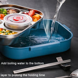 304 Stainless Steel Double-Layer Large-Capacity Portable Lunch Box, Peacock Blue, Lemon Yellow, Ink Pink