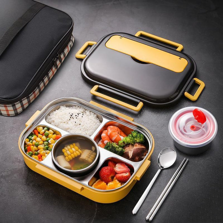 304 Stainless Steel Double-Layer Large-Capacity Portable Lunch Box, Peacock Blue, Lemon Yellow, Ink Pink Lemon Yellow Middle 5 Grids