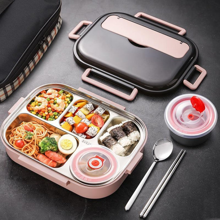 304 Stainless Steel Double-Layer Large-Capacity Portable Lunch Box, Peacock Blue, Lemon Yellow, Ink Pink Ink Pink Large 5 Grid