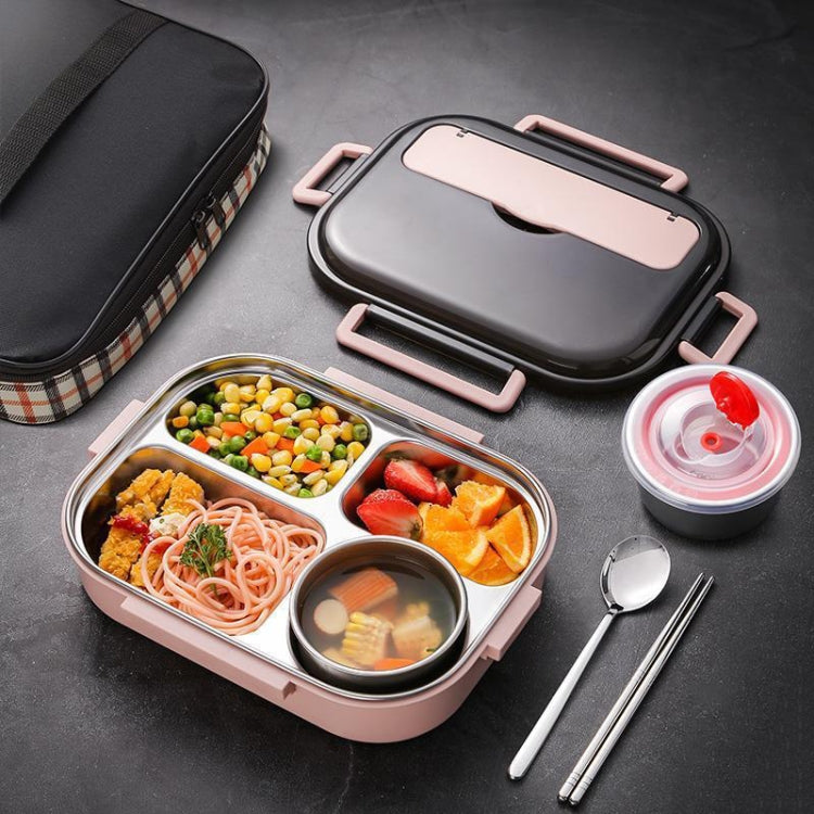 304 Stainless Steel Double-Layer Large-Capacity Portable Lunch Box, Peacock Blue, Lemon Yellow, Ink Pink Ink Pink Middle 4 Grid