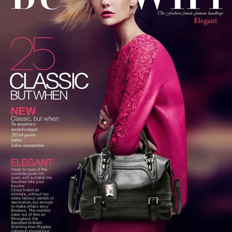 Ladies Casual Handbag Soft-faced Solid Color One-shoulder Diagonal Large Bag, Black, Pink, Brown, Grey