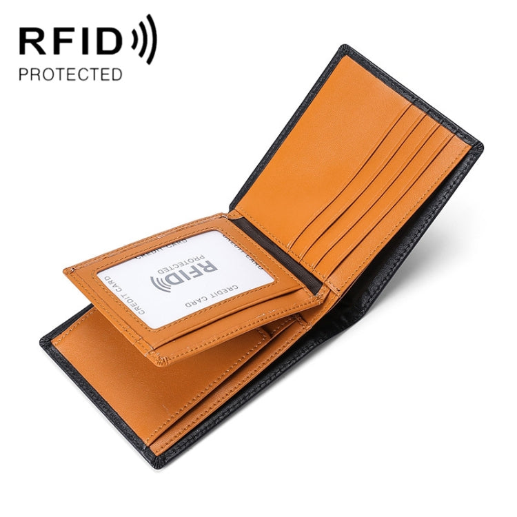TP-215 Leather RFID Anti-theft Tri-fold Short Wallet, Brown, Blue, Orange, Black Brown