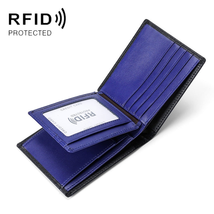 TP-215 Leather RFID Anti-theft Tri-fold Short Wallet, Brown, Blue, Orange, Black Blue