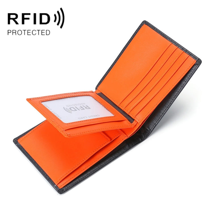 TP-215 Leather RFID Anti-theft Tri-fold Short Wallet, Brown, Blue, Orange, Black Orange