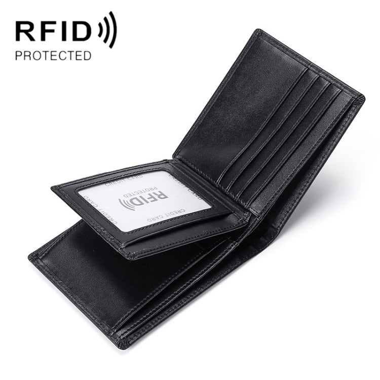 TP-215 Leather RFID Anti-theft Tri-fold Short Wallet, Brown, Blue, Orange, Black Black