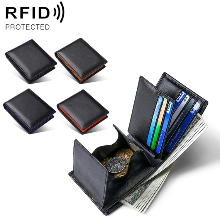 TP-215 Leather RFID Anti-theft Tri-fold Short Wallet, Brown, Blue, Orange, Black