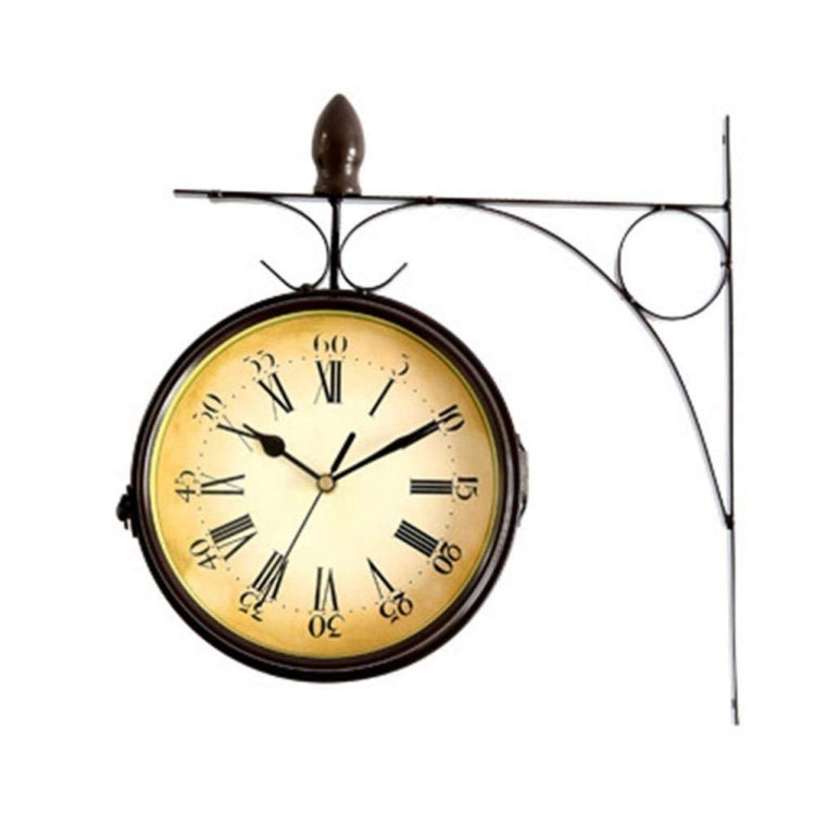 Iron Retro Home Wall Clock Double Side Hanging Clock, Monochrome