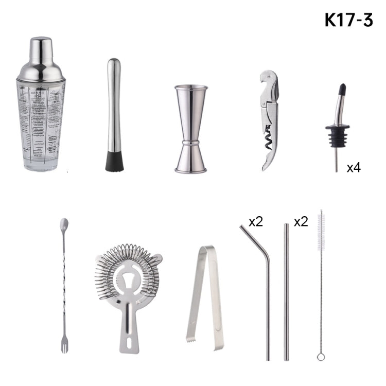 17 in 1 400ml Glass Shaker with Graduated Shaker Set, K17-3