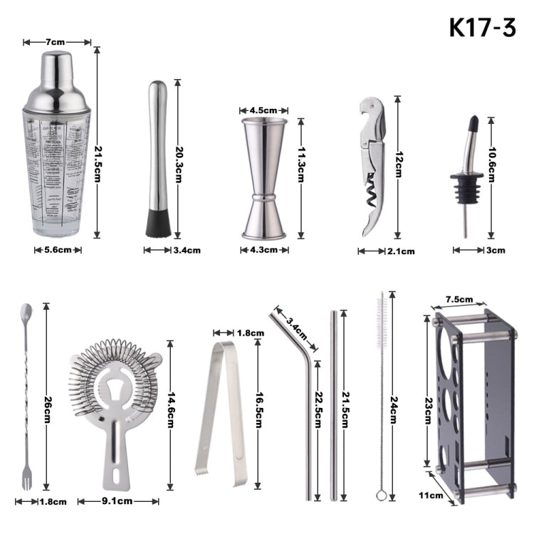 17 in 1 400ml Glass Shaker with Graduated Shaker Set, K17-3