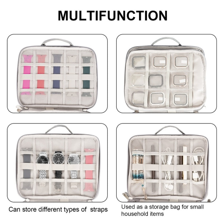 Portable Double-Layer Strap Storage Bag Data Cable Organizer Bag, Double-Layer Black, Double-Layer Grey