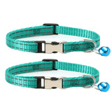 2 PCS Night Reflective Nylon Cat Collar With Bell, No Carving Green, No Carving Sky Blue, No Carving Purple, No Carving Grass Green, No Carving Black, No Carving Rose Red No Carving Green No Carving Green