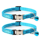 2 PCS Night Reflective Nylon Cat Collar With Bell, No Carving Green, No Carving Sky Blue, No Carving Purple, No Carving Grass Green, No Carving Black, No Carving Rose Red No Carving Sky Blue No Carving Sky Blue