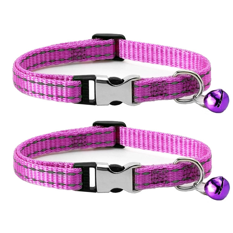 2 PCS Night Reflective Nylon Cat Collar With Bell, No Carving Green, No Carving Sky Blue, No Carving Purple, No Carving Grass Green, No Carving Black, No Carving Rose Red No Carving Purple No Carving Purple