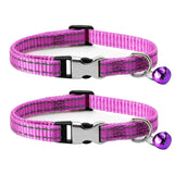 2 PCS Night Reflective Nylon Cat Collar With Bell, No Carving Green, No Carving Sky Blue, No Carving Purple, No Carving Grass Green, No Carving Black, No Carving Rose Red No Carving Purple No Carving Purple