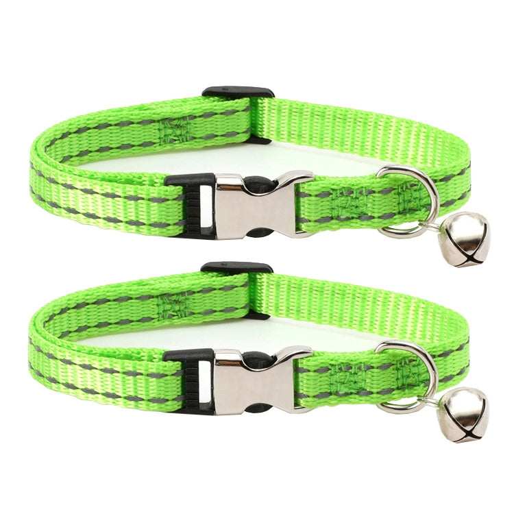 2 PCS Night Reflective Nylon Cat Collar With Bell, No Carving Green, No Carving Sky Blue, No Carving Purple, No Carving Grass Green, No Carving Black, No Carving Rose Red No Carving Grass Green No Carving Grass Green