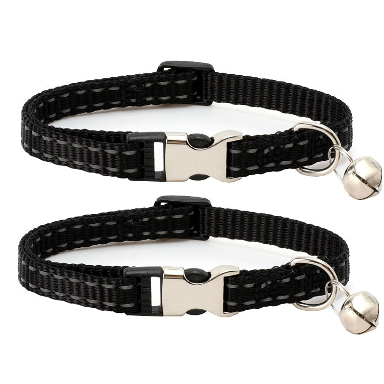 2 PCS Night Reflective Nylon Cat Collar With Bell, No Carving Black, No Carving Rose Red, No Carving Green, No Carving Sky Blue, No Carving Purple, No Carving Grass Green