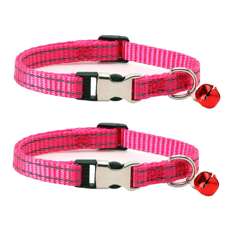 2 PCS Night Reflective Nylon Cat Collar With Bell, No Carving Green, No Carving Sky Blue, No Carving Purple, No Carving Grass Green, No Carving Black, No Carving Rose Red No Carving Rose Red No Carving Rose Red