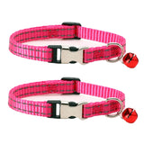 2 PCS Night Reflective Nylon Cat Collar With Bell, No Carving Black, No Carving Rose Red, No Carving Green, No Carving Sky Blue, No Carving Purple, No Carving Grass Green