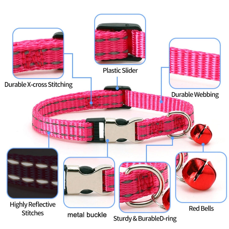 2 PCS Night Reflective Nylon Cat Collar With Bell, No Carving Black, No Carving Rose Red, No Carving Green, No Carving Sky Blue, No Carving Purple, No Carving Grass Green