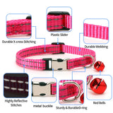 2 PCS Night Reflective Nylon Cat Collar With Bell, No Carving Black, No Carving Rose Red, No Carving Green, No Carving Sky Blue, No Carving Purple, No Carving Grass Green