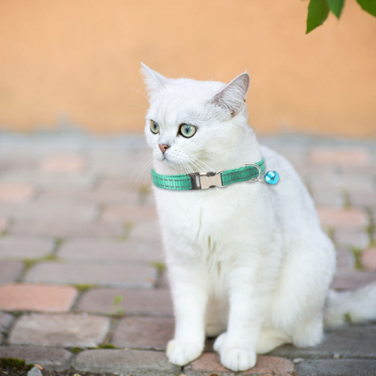 2 PCS Night Reflective Nylon Cat Collar With Bell, No Carving Black, No Carving Rose Red, No Carving Green, No Carving Sky Blue, No Carving Purple, No Carving Grass Green