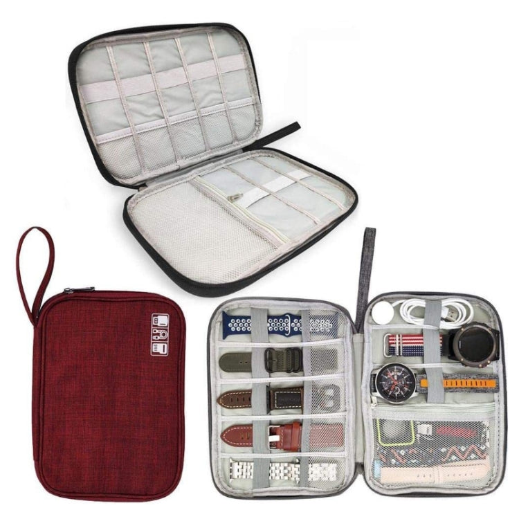 Travel Portable Strap Data Cable Storage Bag, Red, Purple, Grey, Navy Blue, Black