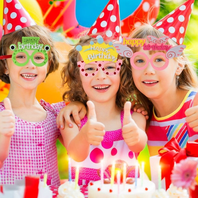 2 PCS Funny Glasses Birthday Party Cartoon Decoration Photo Props, Shape:, Happy Birthday Dot, Pink Firebird, Blue Bear, Rose Red Firebird, Blue Letters, Frog, Angel Wings, Yellow Letters, Pink Letters