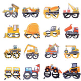 3 PCS Children Birthday Party Funny Glasses Photo Props, Logging Truck, Forklift, Tanker Truck, Small Crane, Bulldozer, Engineering Cap, Expel Soil Machine, Dump Truck, Excavator, Grinder, Screw Machine, Crane, Bus, Red Excavator, Orange Bulldozer     ...
